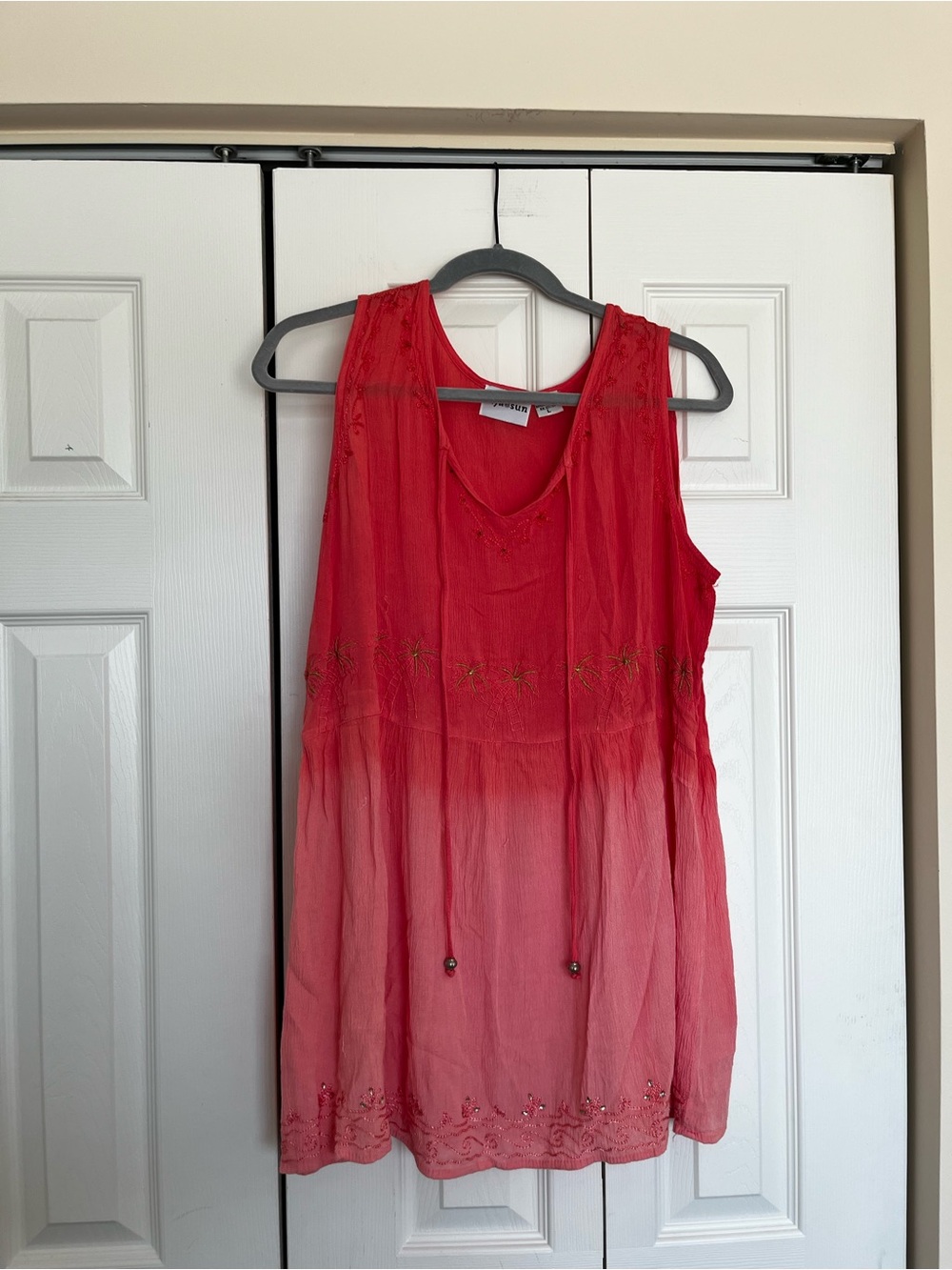 raya sun Red Ombre Sleeveless Embroidered Tunic